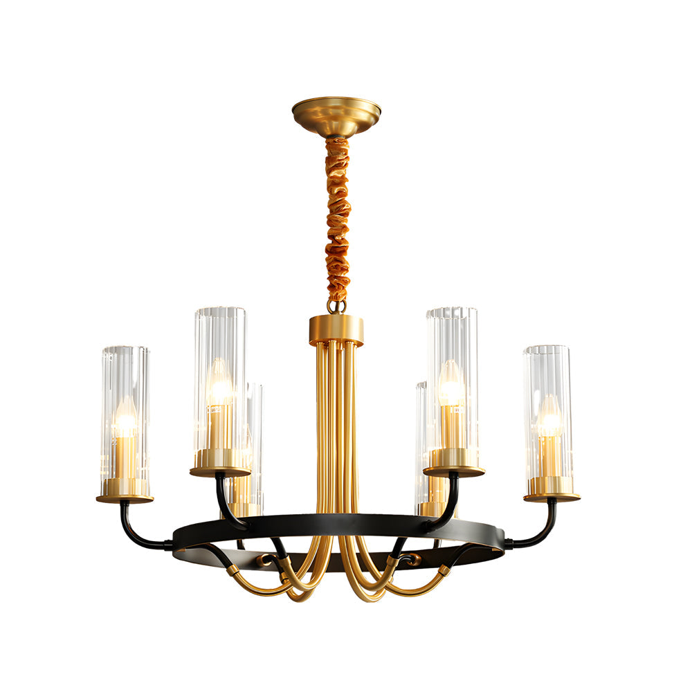 Postmodern Black Wagon Wheel Chandelier with Glass Candlelight Shades for Living and Dining Rooms