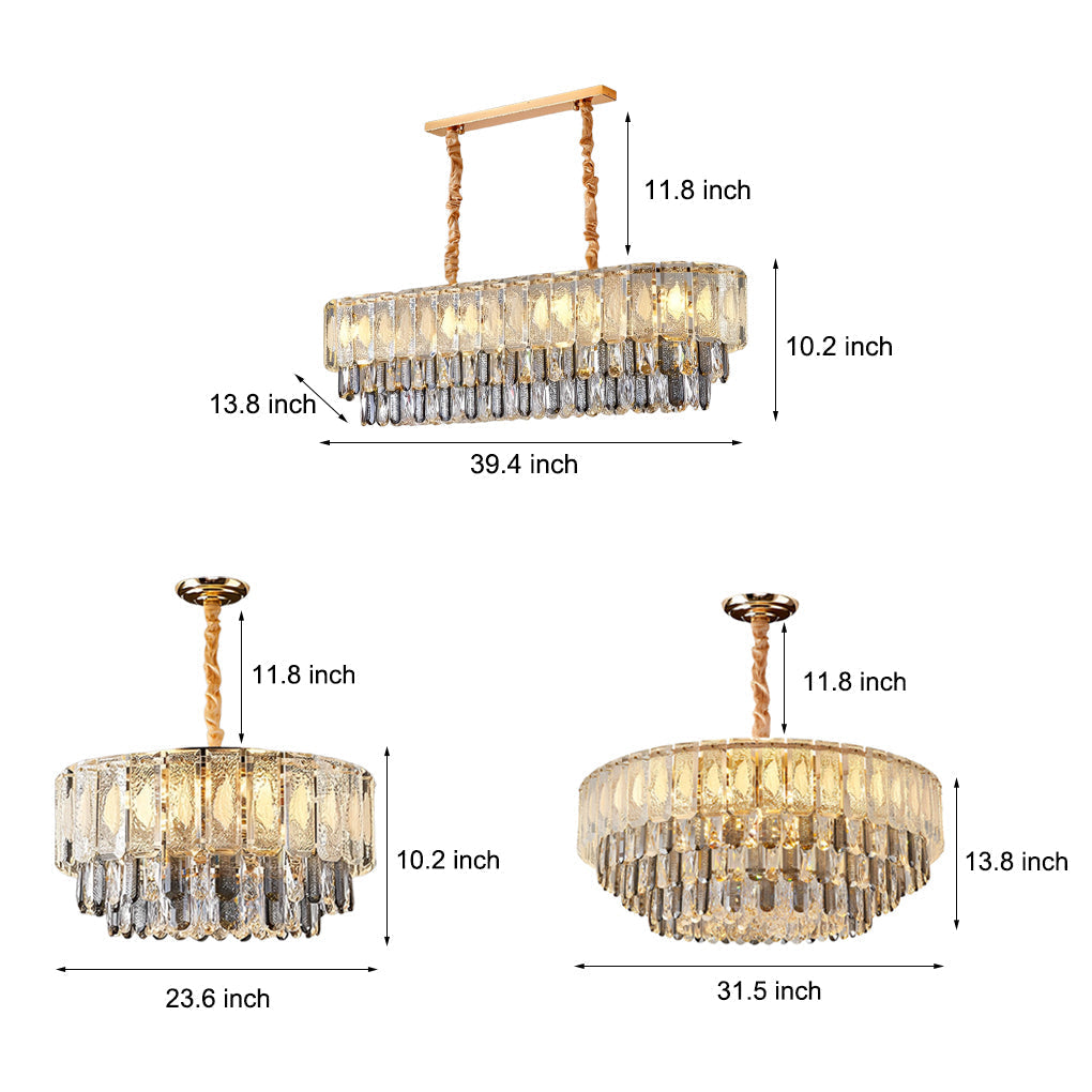 Postmodern Crystal Strip Pendant Light with Three Color Temperature LED for Living Dining Room