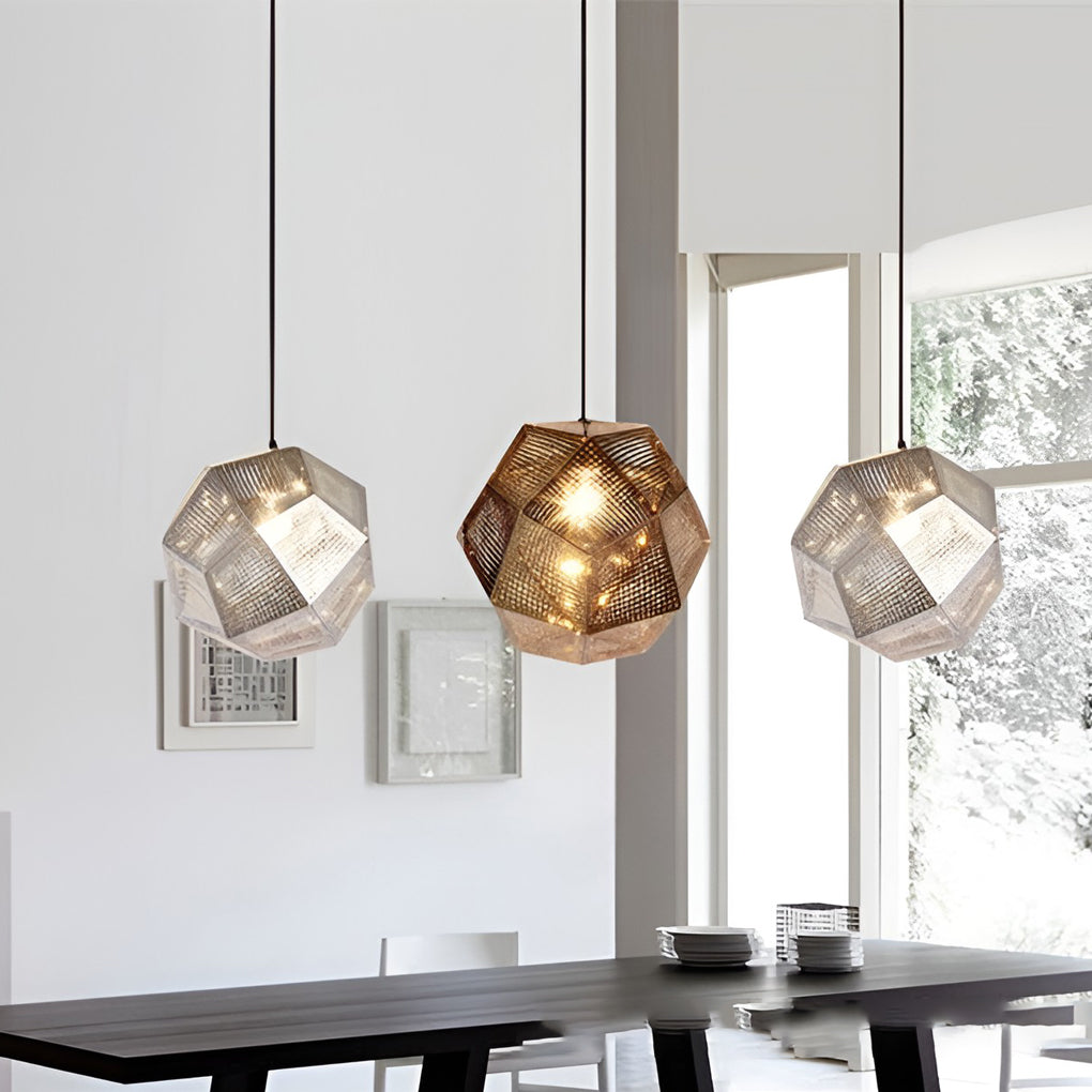 Postmodern Electroplated Round Metal Chandelier Geometric Hollow Hanging Ceiling Light