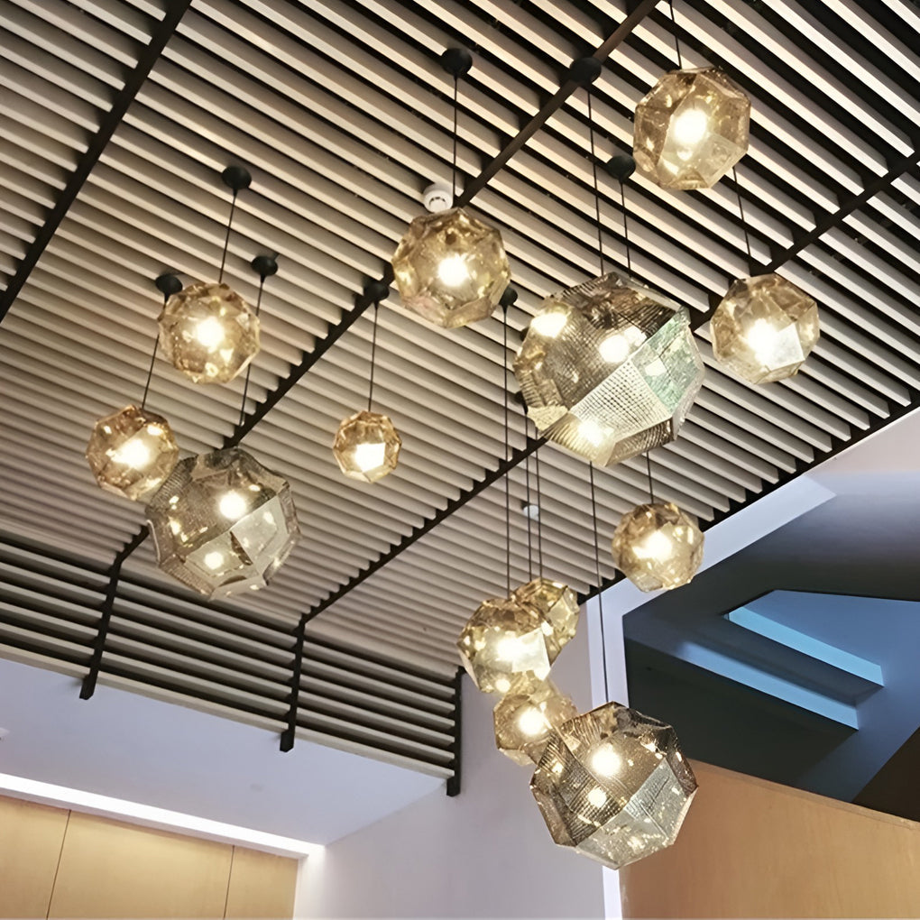Postmodern Electroplated Round Metal Chandelier Geometric Hollow Hanging Ceiling Light