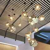 Postmodern Electroplated Round Metal Chandelier Geometric Hollow Hanging Ceiling Light
