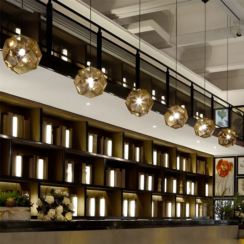 Postmodern Electroplated Round Metal Chandelier Geometric Hollow Hanging Ceiling Light