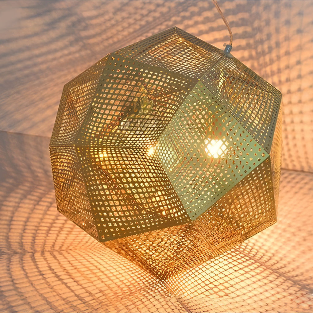 Postmodern Electroplated Round Metal Chandelier Geometric Hollow Hanging Ceiling Light