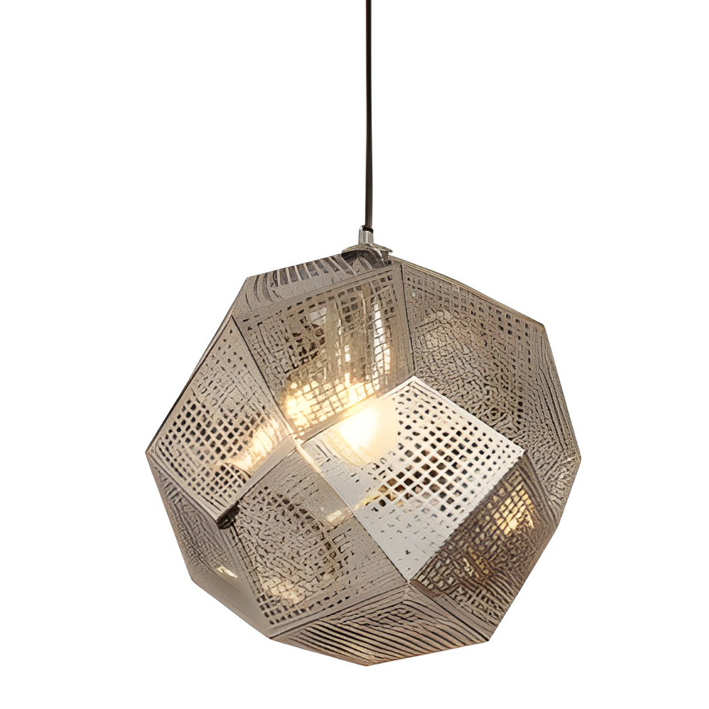 Postmodern Electroplated Round Metal Chandelier Geometric Hollow Hanging Ceiling Light