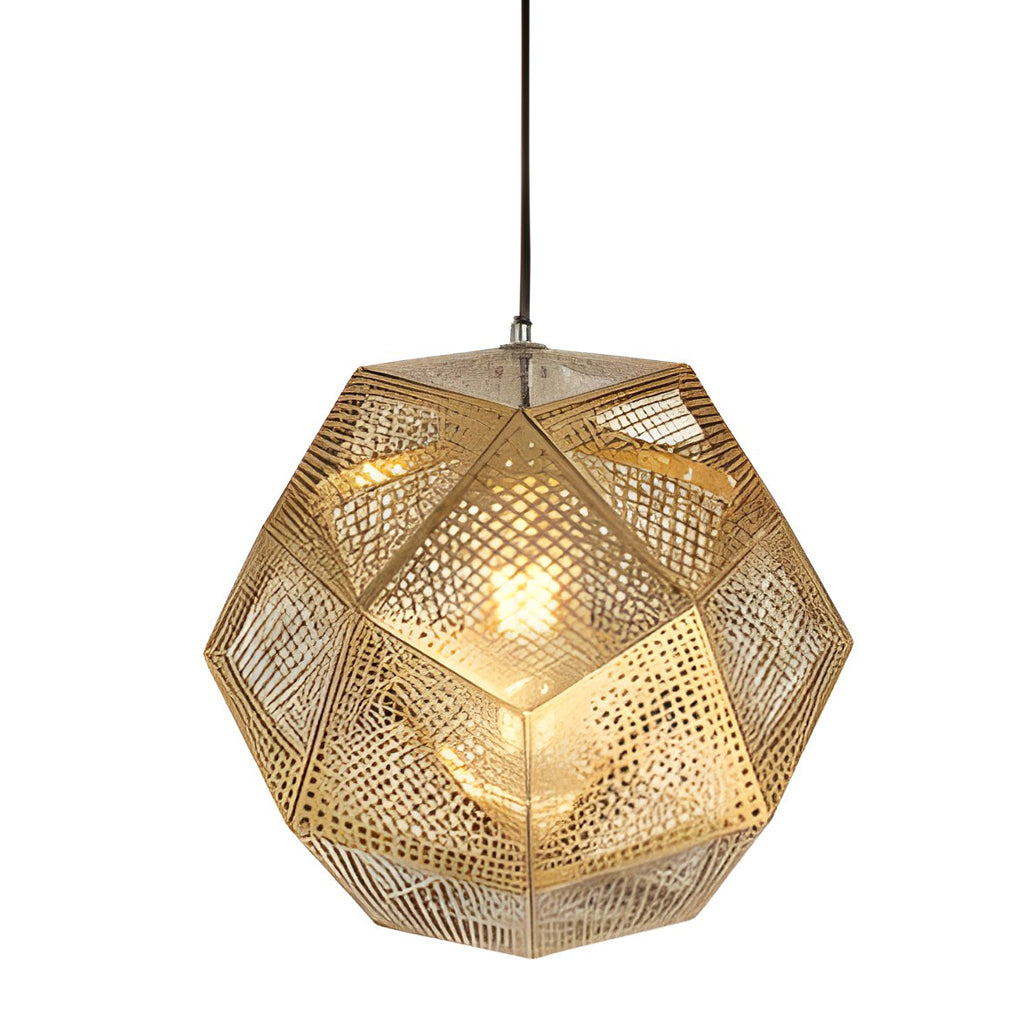 Postmodern Electroplated Round Metal Chandelier Geometric Hollow Hanging Ceiling Light