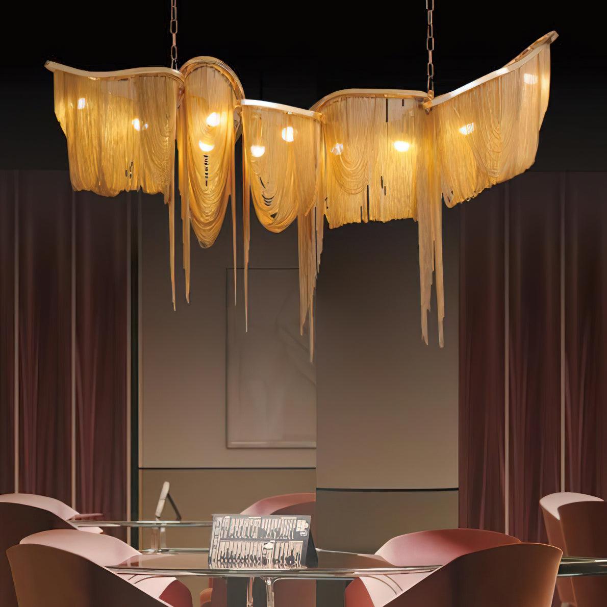 Postmodern Rectangular Tassel Chandelier Luxury LED Ceiling Light for Dining Room and Living Area