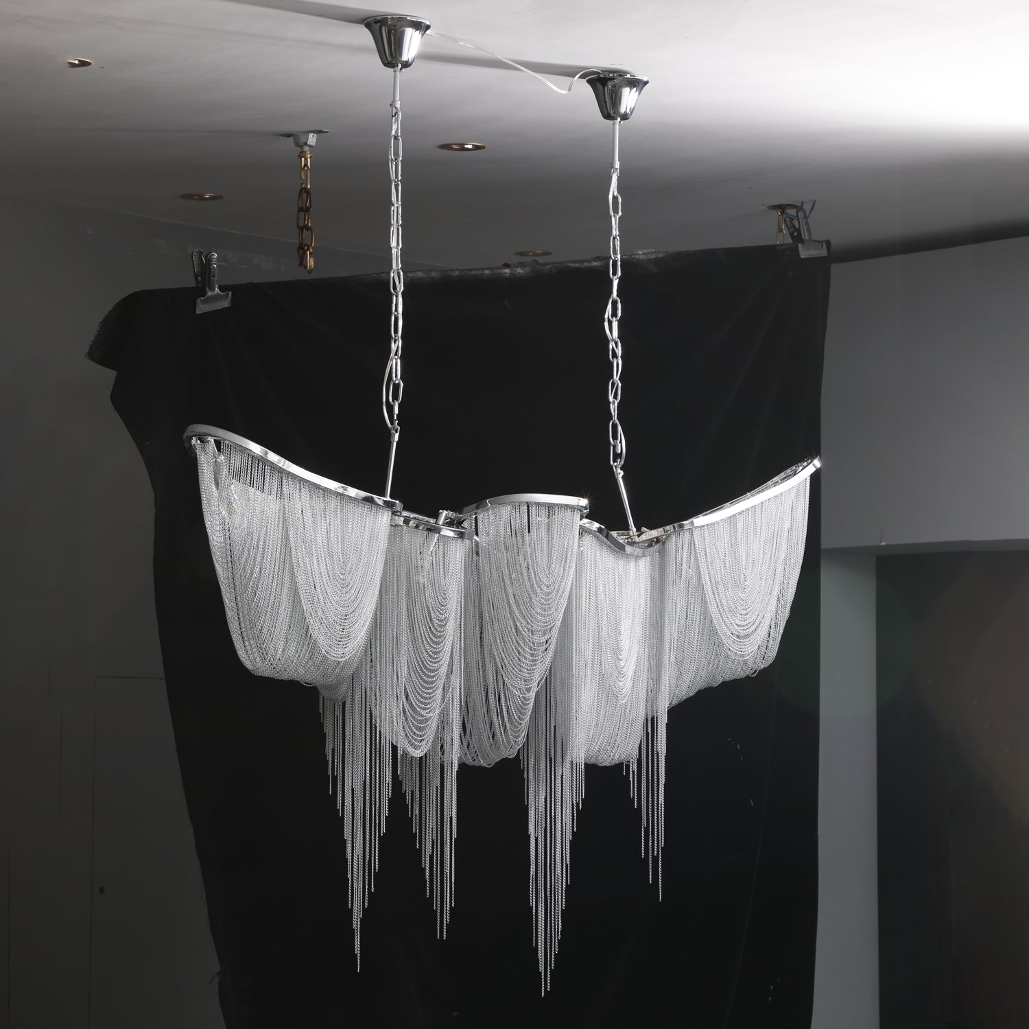 Postmodern Rectangular Tassel Chandelier Luxury LED Ceiling Light for Dining Room and Living Area