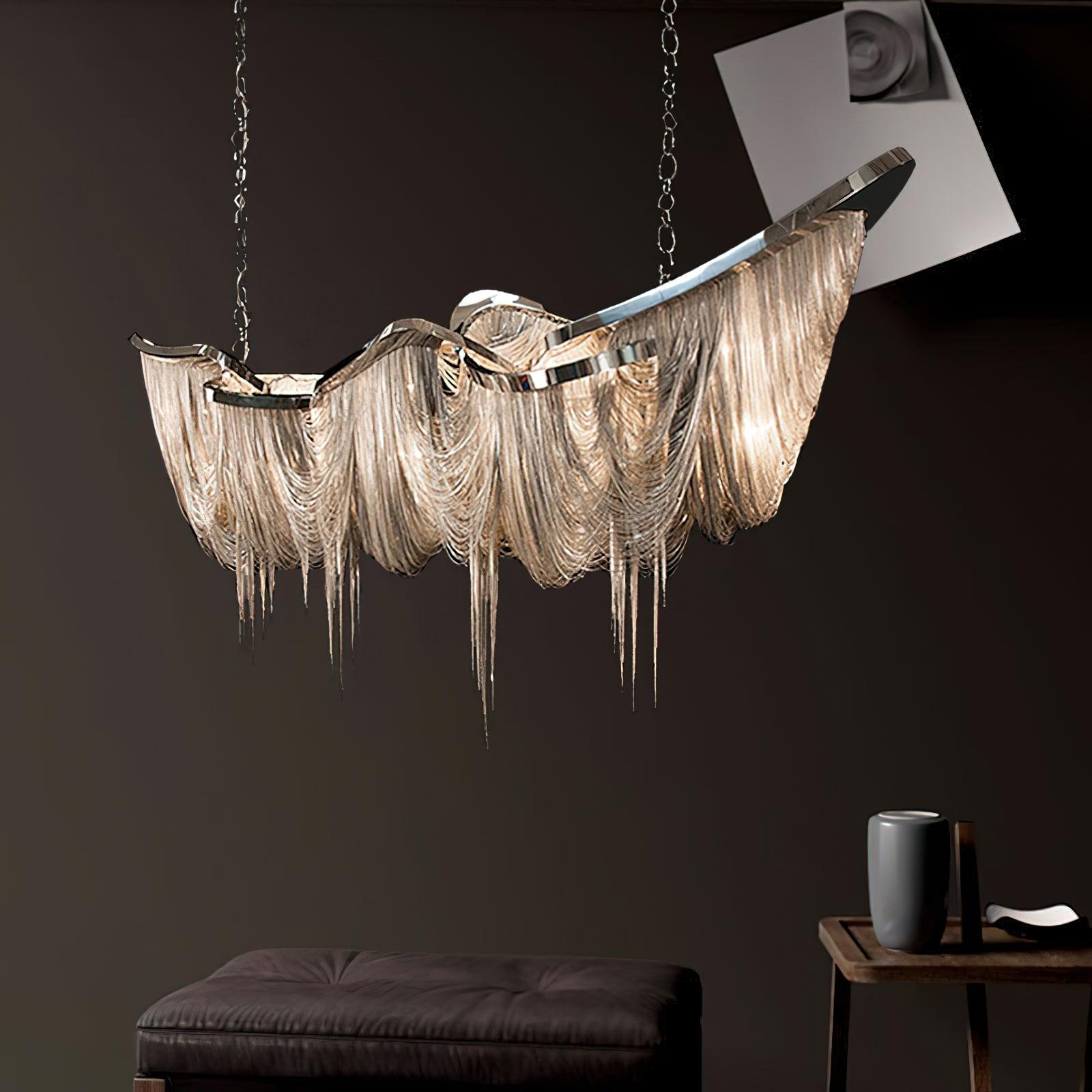 Postmodern Rectangular Tassel Chandelier Luxury LED Ceiling Light for Dining Room and Living Area