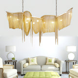 Postmodern Rectangular Tassel Chandelier Luxury LED Ceiling Light for Dining Room and Living Area