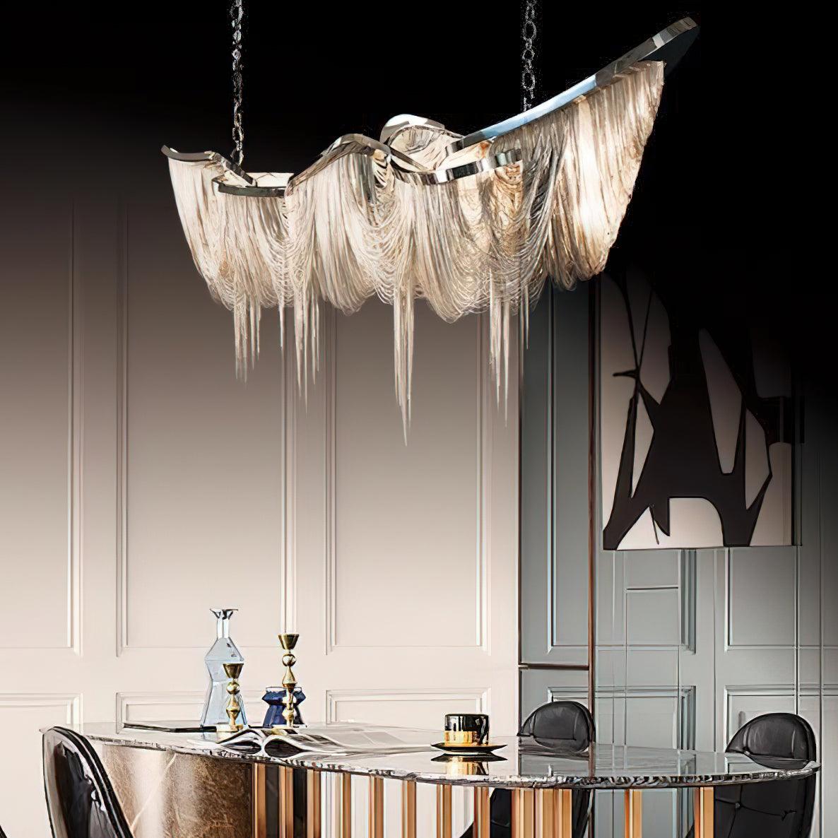 Postmodern Rectangular Tassel Chandelier Luxury LED Ceiling Light for Dining Room and Living Area