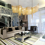 Postmodern Rectangular Tassel Chandelier Luxury LED Ceiling Light for Dining Room and Living Area