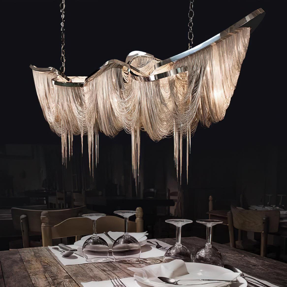 Postmodern Rectangular Tassel Chandelier Luxury LED Ceiling Light for Dining Room and Living Area
