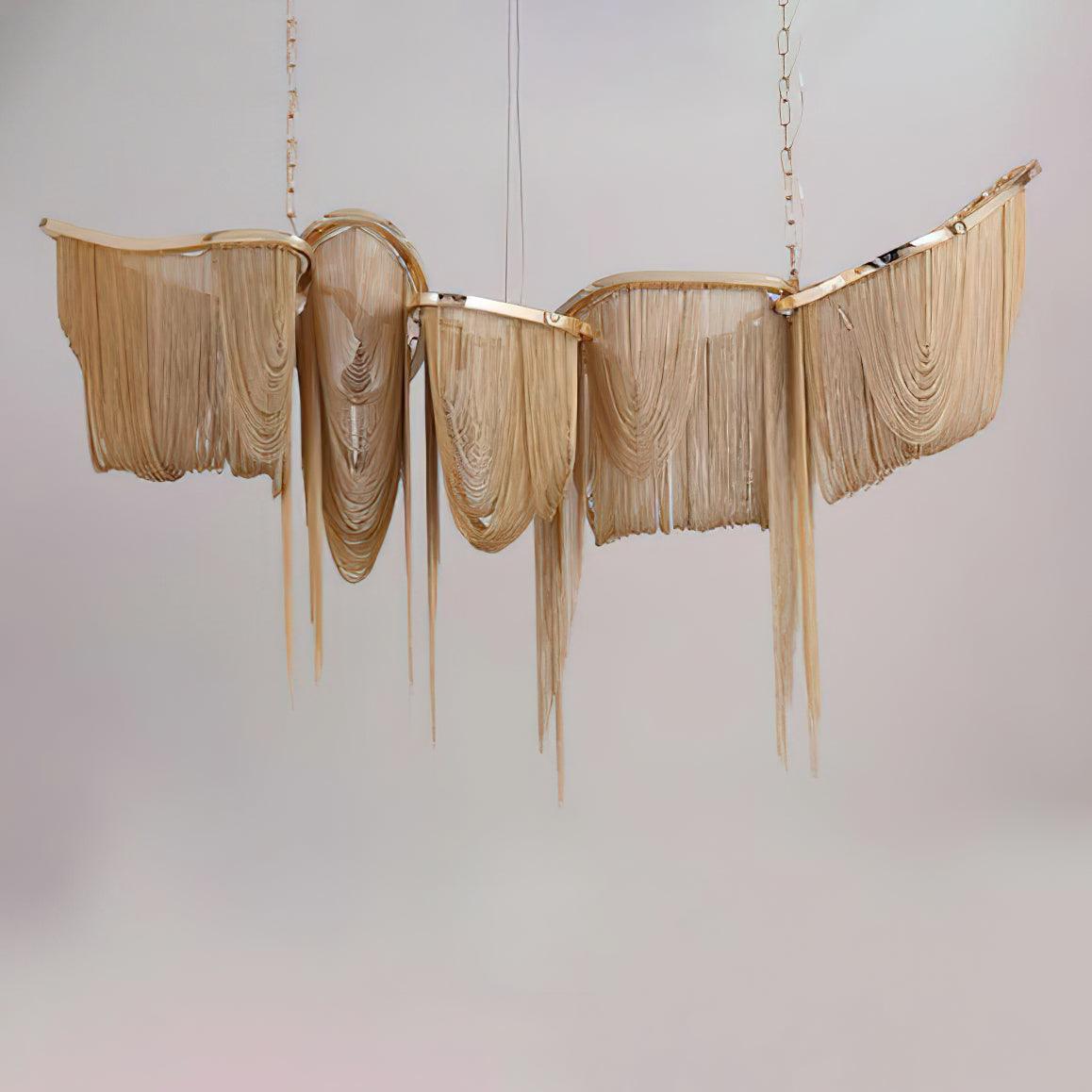 Postmodern Rectangular Tassel Chandelier Luxury LED Ceiling Light for Dining Room and Living Area
