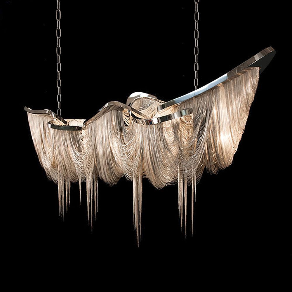 Postmodern Rectangular Tassel Chandelier Luxury LED Ceiling Light for Dining Room and Living Area