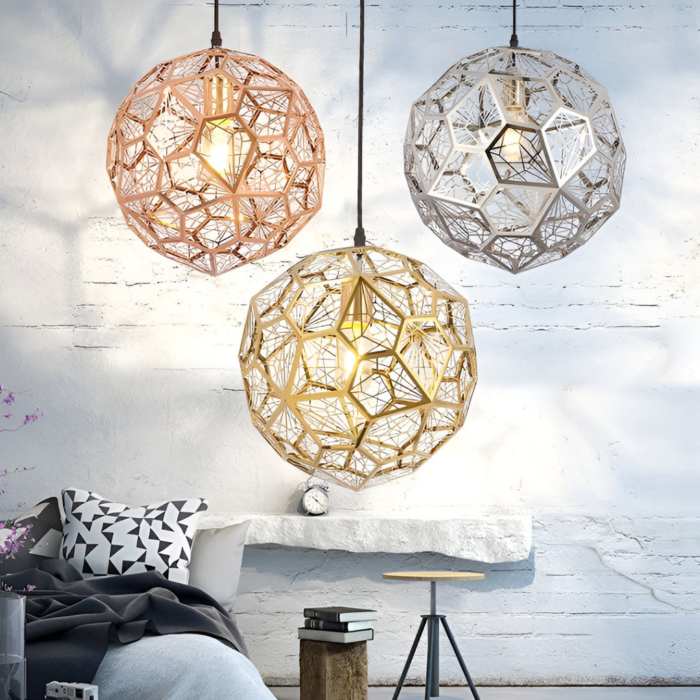 Postmodern Stainless Steel Globe Chandelier Geometric Spherical Hanging Light for Home