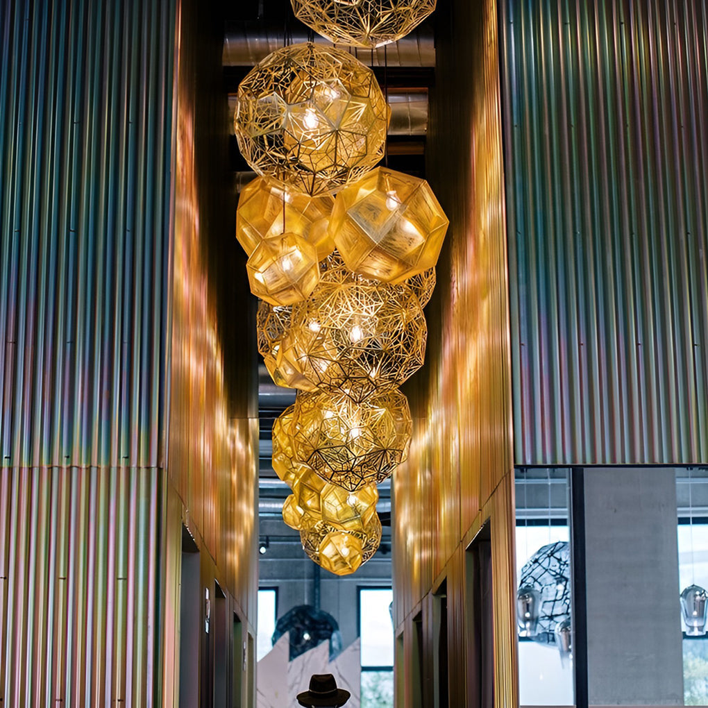 Postmodern Stainless Steel Globe Chandelier Geometric Spherical Hanging Light for Home