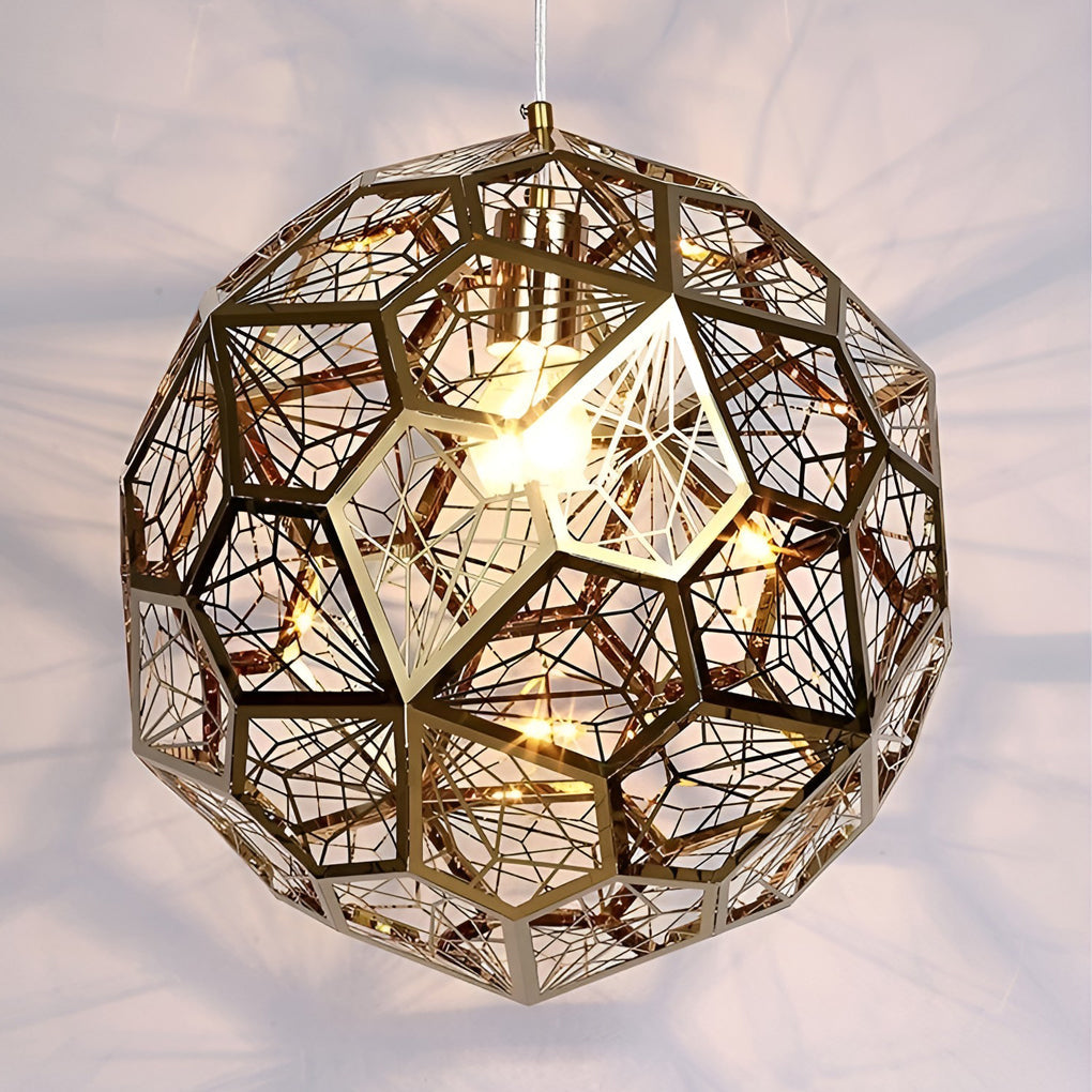 Postmodern Stainless Steel Globe Chandelier Geometric Spherical Hanging Light for Home