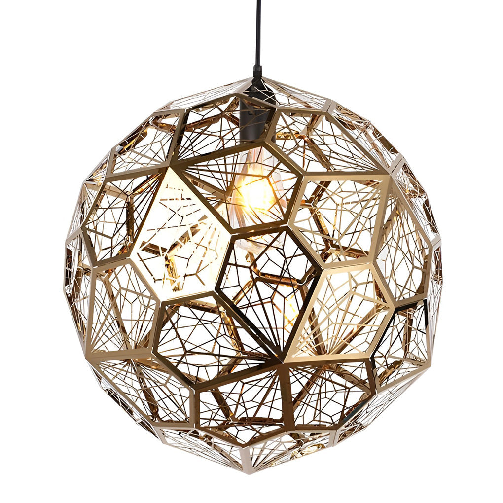 Postmodern Stainless Steel Globe Chandelier Geometric Spherical Hanging Light for Home