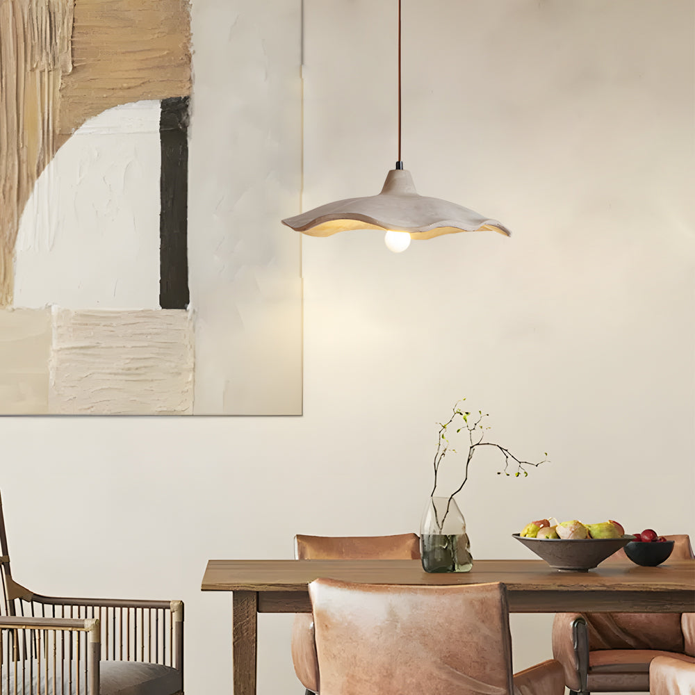 Pottery Yellow Cement Wave Pendant Light Japanese Wabi Sabi Style Industrial Ceiling Lamp