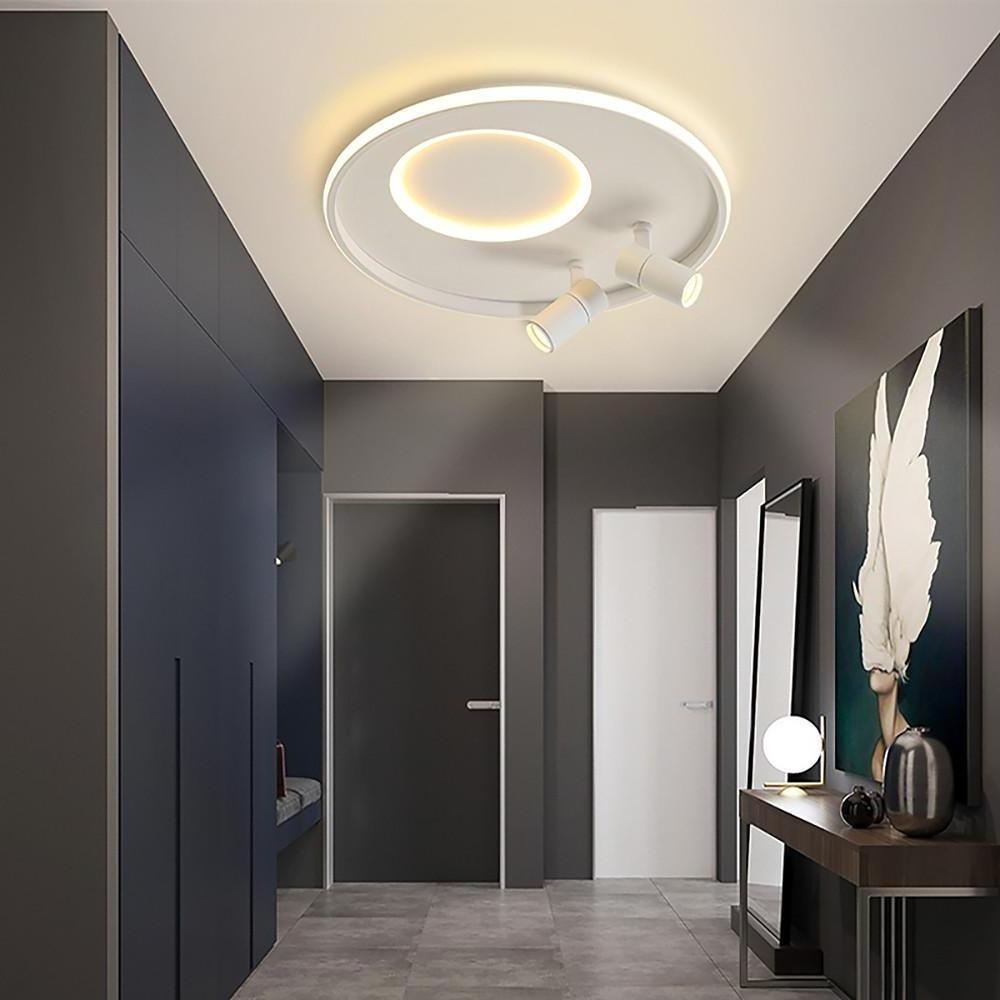 Modern Circular LED Flush Mount Ceiling Light with Integrated Dual Spotlights for Living Room and Bedroom