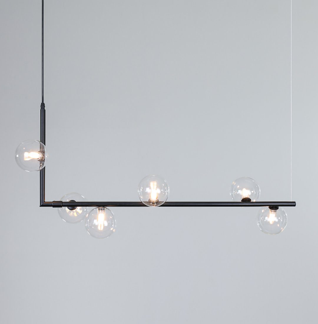 modern-linear-chandelier-with-clear-glass-globe-shades-for-geometric-dining-room-lighting