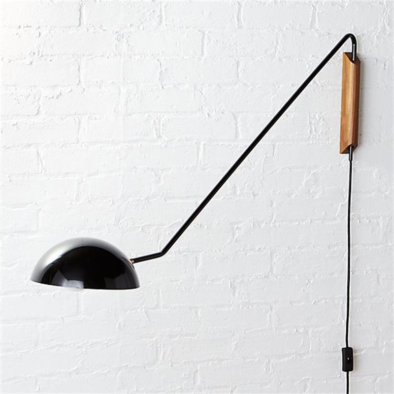 modern-adjustable-swing-arm-wall-lamp-with-dome-shade-and-wood-detail-plug-in-sconce