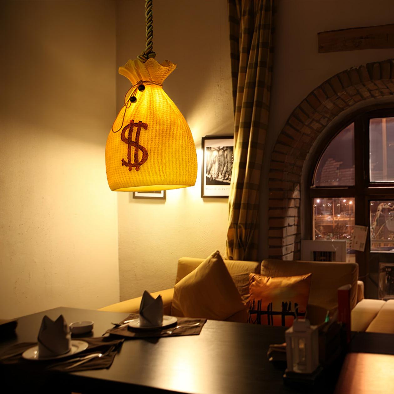 Prosperity Pouch Resin Pendant Light Lucky Money Bag Hanging Lamp for Interior Decor