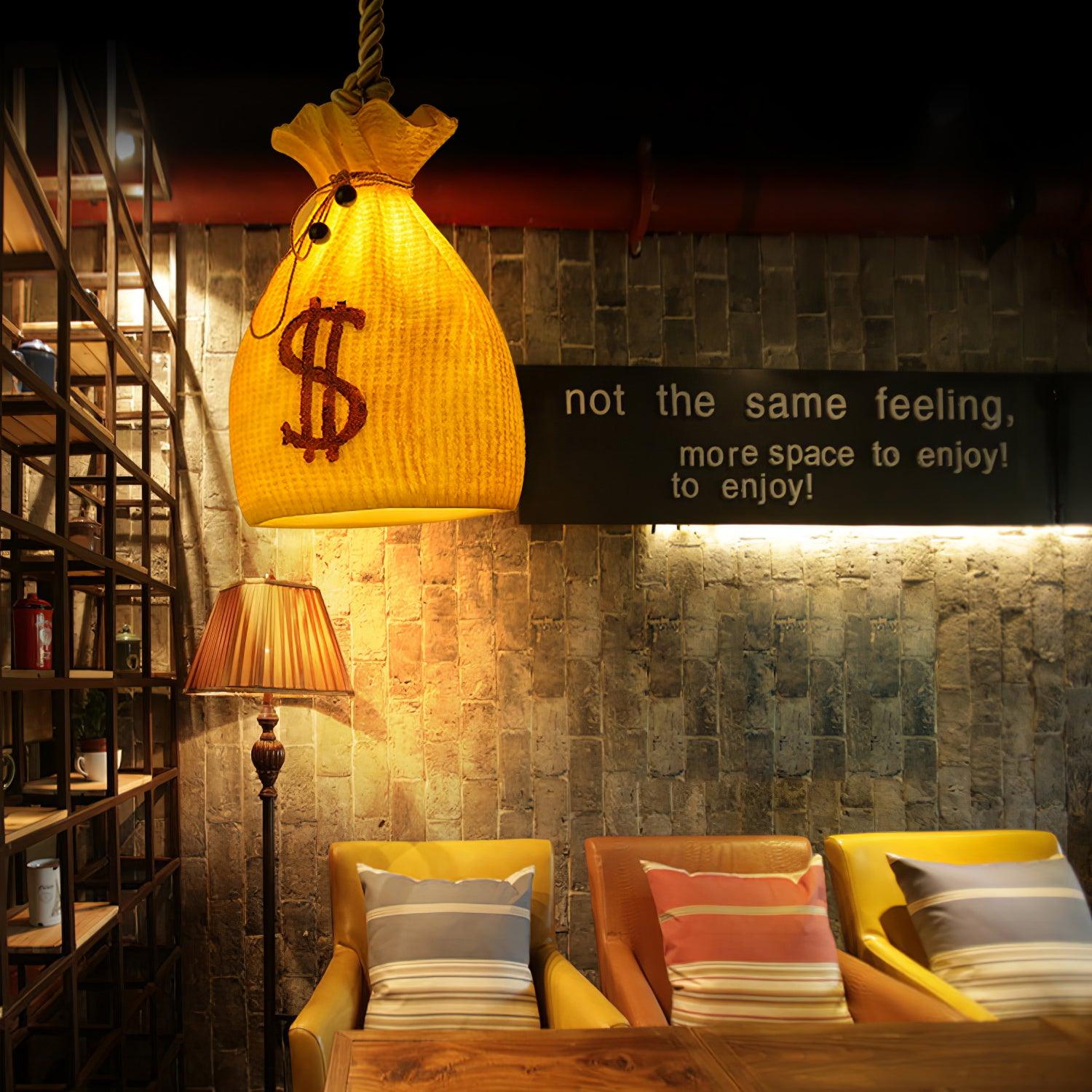 Prosperity Pouch Resin Pendant Light Lucky Money Bag Hanging Lamp for Interior Decor
