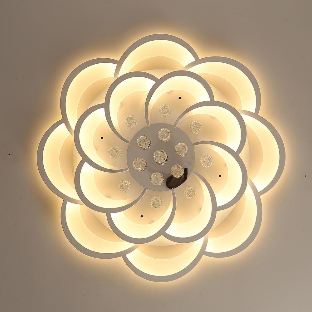 Flower Shaped LED Ceiling Light Flush Mount Fixture with Crystal Pendants for Bedroom Living Room