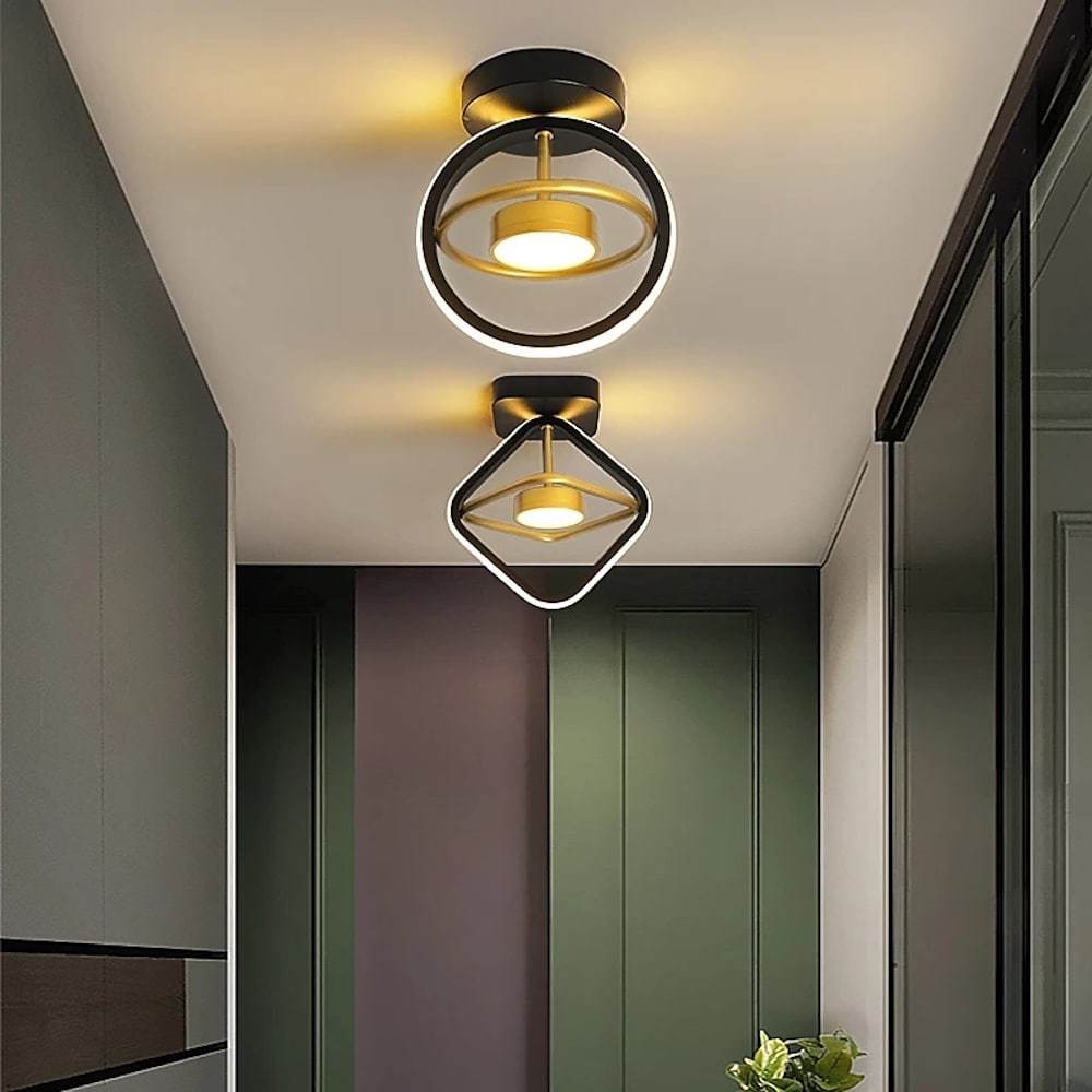 Modern Geometric LED Flush Mount Ceiling Light Dimmable Black and Gold Entryway Lighting