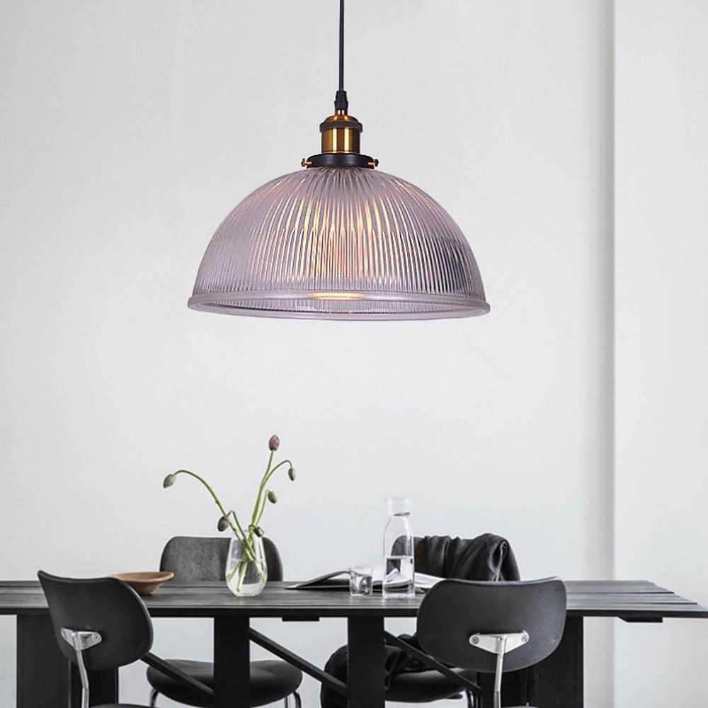 Purple Glass Bowl Pendant Light Vintage Electroplated Metal LED Chandelier
