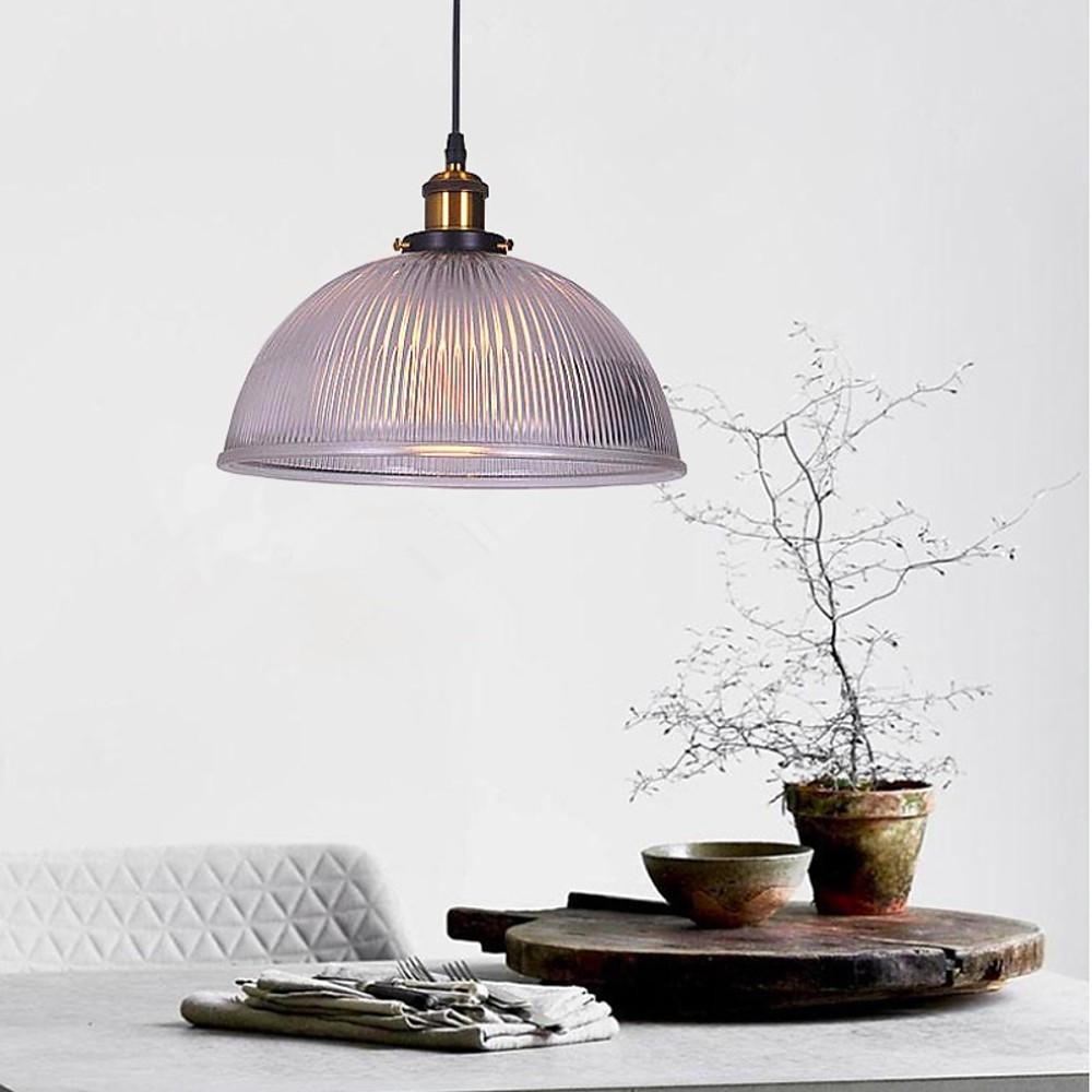Purple Glass Bowl Pendant Light Vintage Electroplated Metal LED Chandelier
