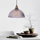 Purple Glass Bowl Pendant Light Vintage Electroplated Metal LED Chandelier