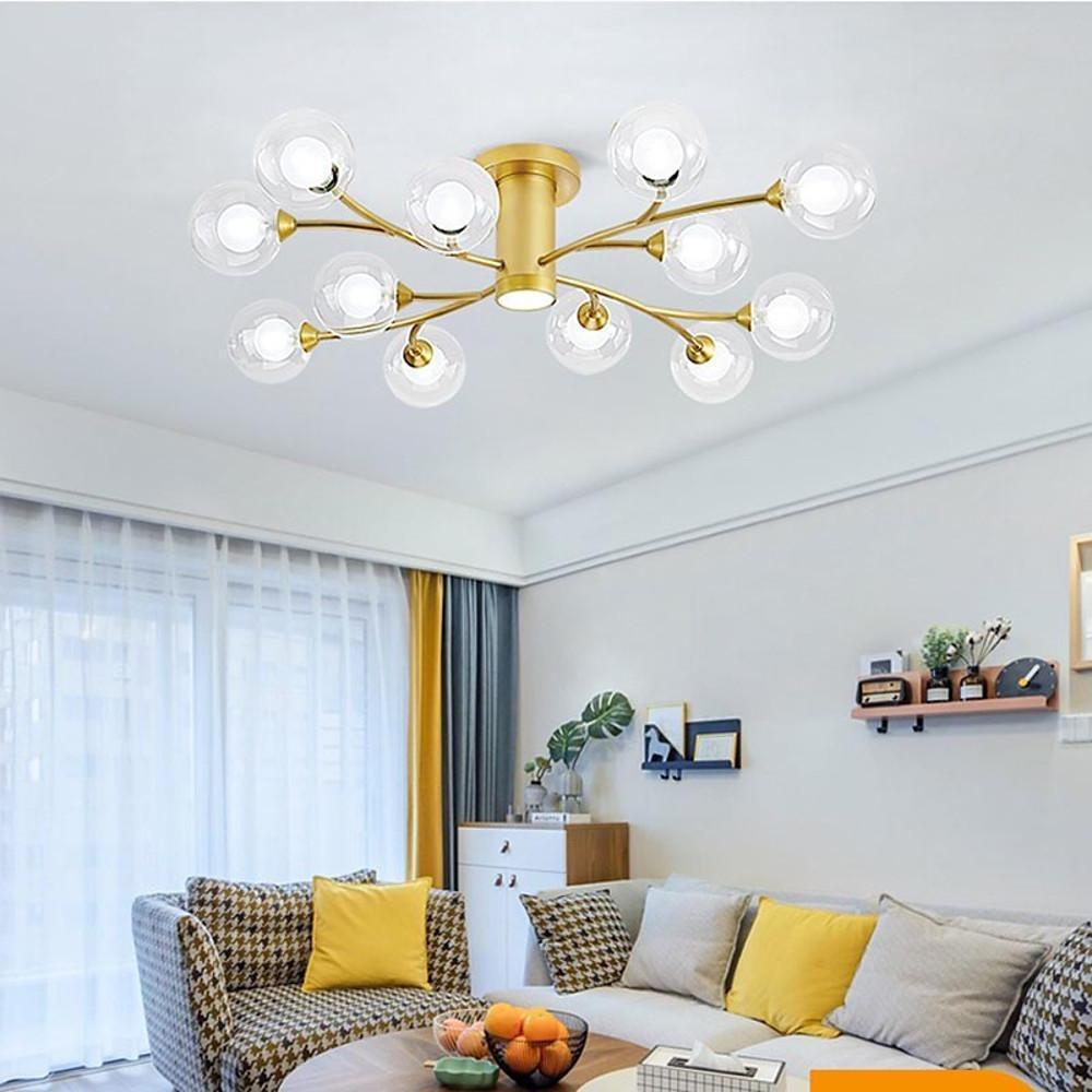 Modern Globe Glass LED Flush Mount Ceiling Light Industrial Metal Lantern Fixture