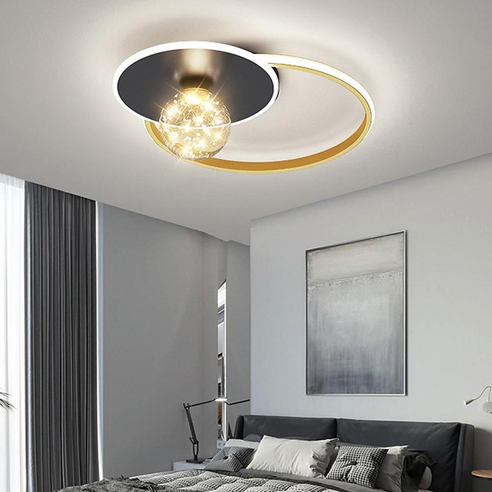 Modern Geometric Circle LED Flush Mount Ceiling Light for Living Room Bedroom Black and Gold Finish