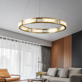 Qatar Alabaster Stone and Brass Luxury LED Pendant Chandelier for Living Dining Room