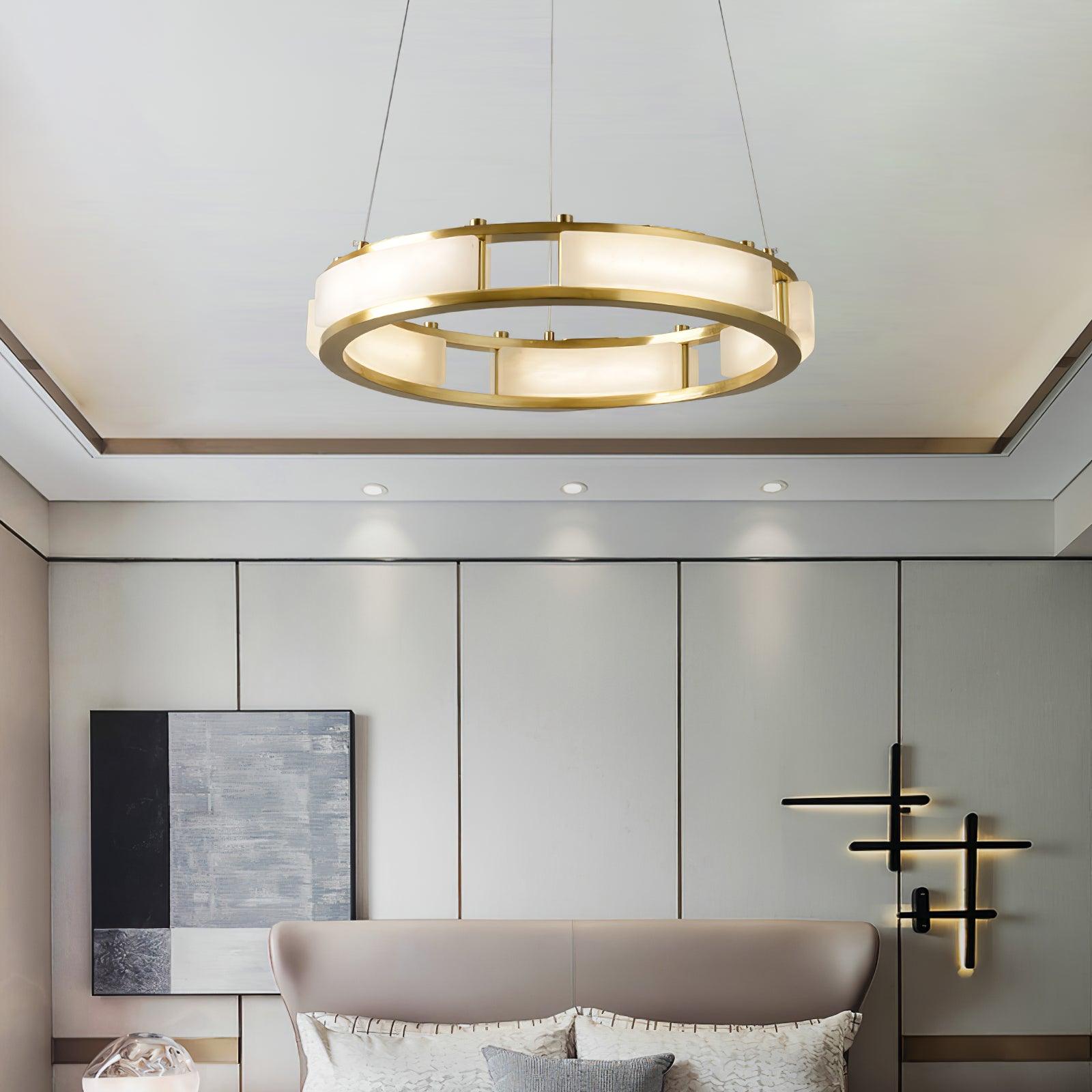 Qatar Alabaster Stone and Brass Luxury LED Pendant Chandelier for Living Dining Room