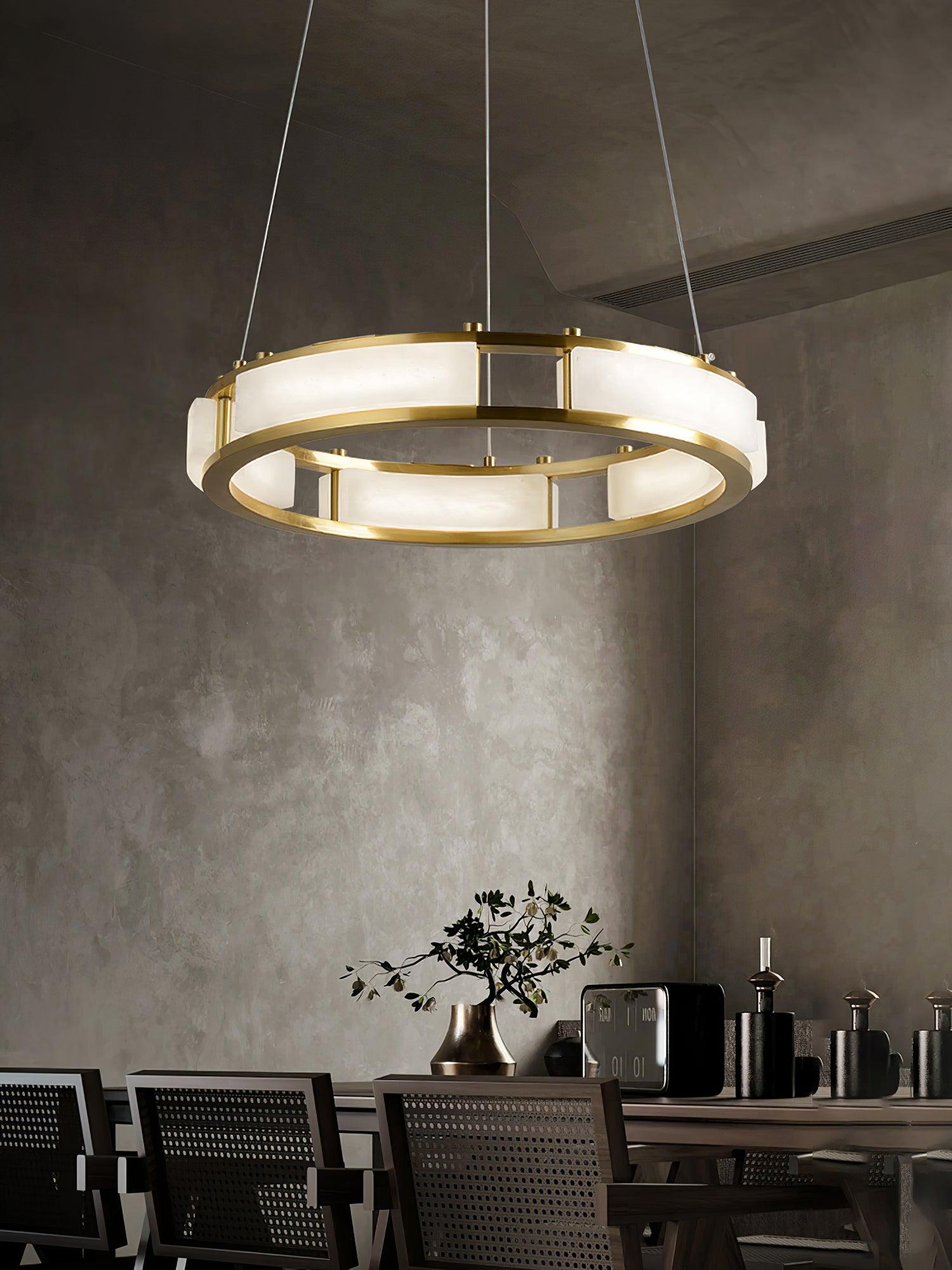 Qatar Alabaster Stone and Brass Luxury LED Pendant Chandelier for Living Dining Room