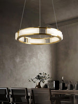 Qatar Alabaster Stone and Brass Luxury LED Pendant Chandelier for Living Dining Room