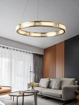 Qatar Alabaster Stone and Brass Luxury LED Pendant Chandelier for Living Dining Room