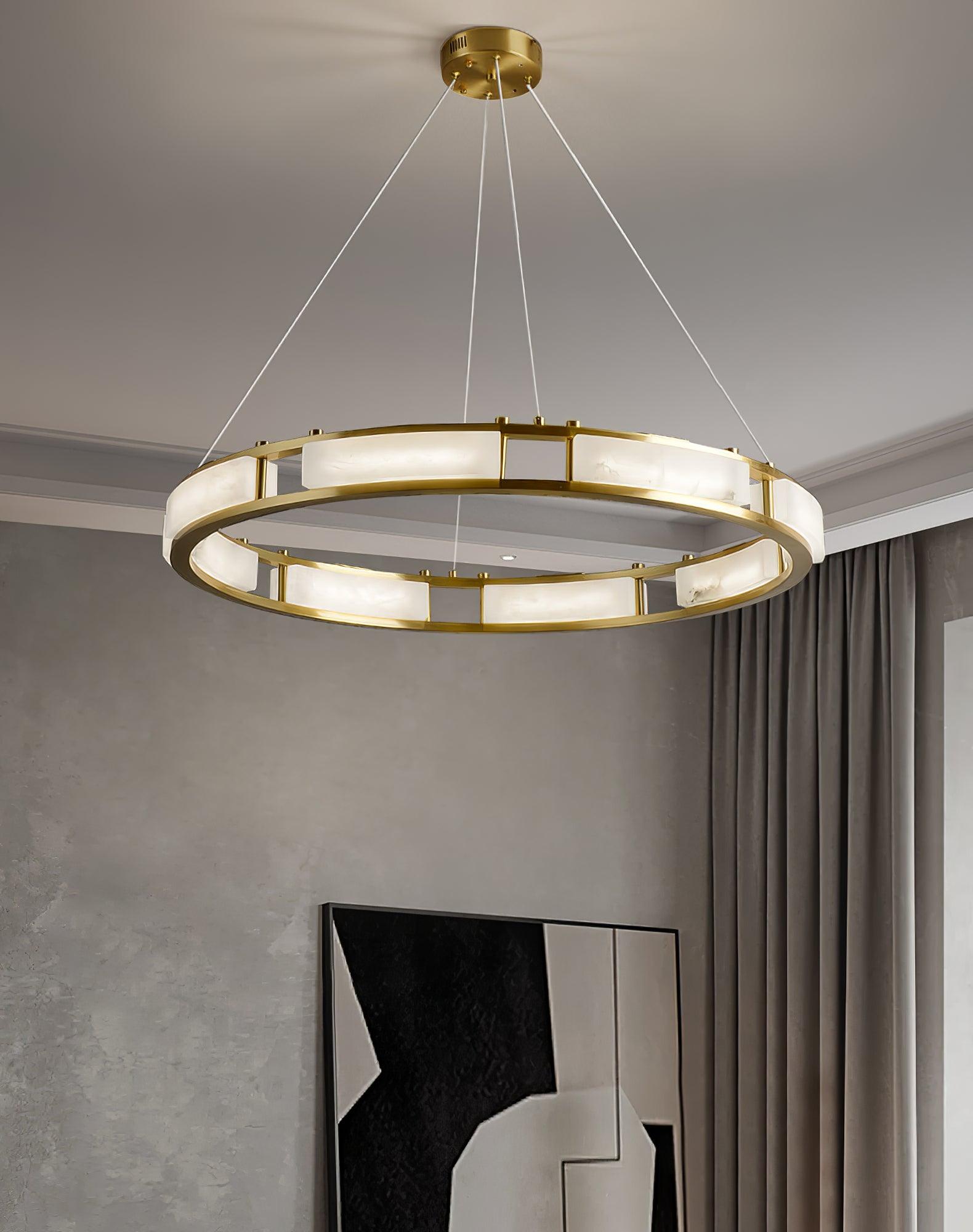 Qatar Alabaster Stone and Brass Luxury LED Pendant Chandelier for Living Dining Room