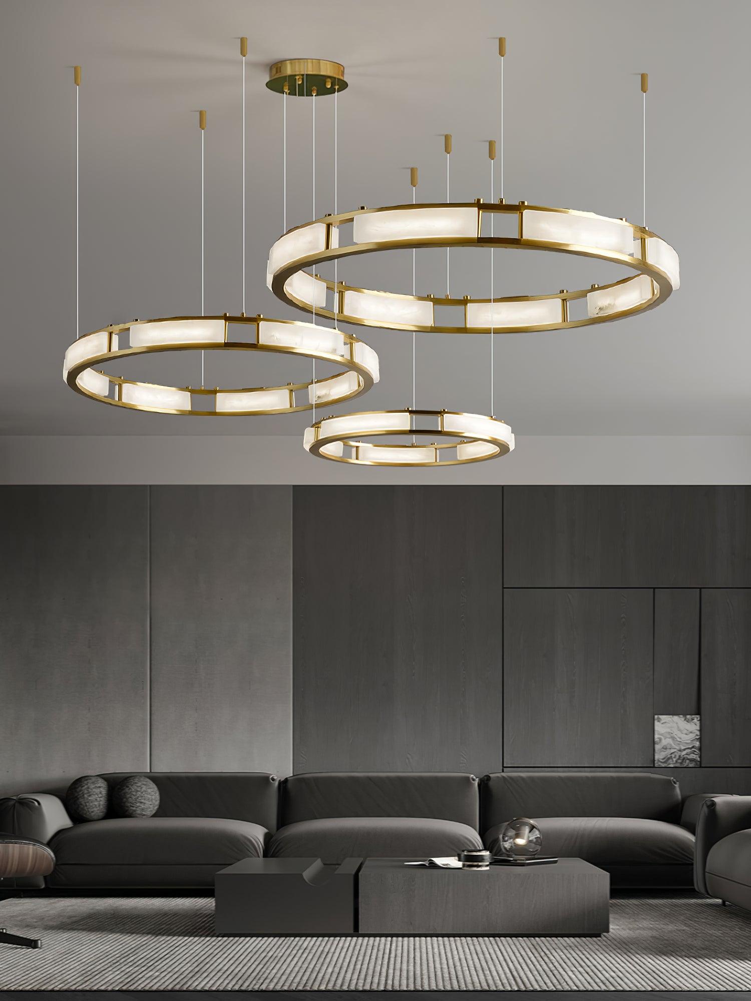 Qatar Alabaster Stone and Brass Luxury LED Pendant Chandelier for Living Dining Room