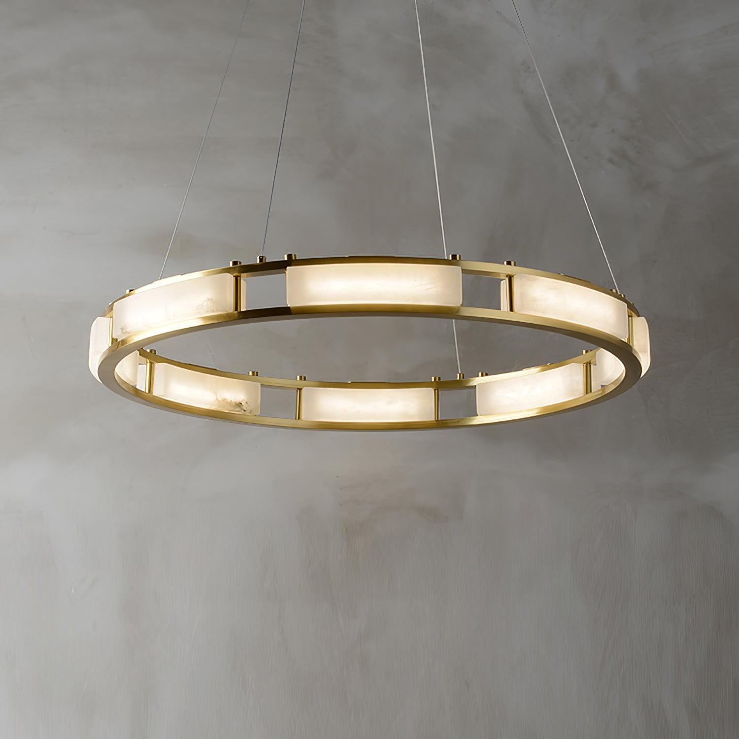 Qatar Alabaster Stone and Brass Luxury LED Pendant Chandelier for Living Dining Room