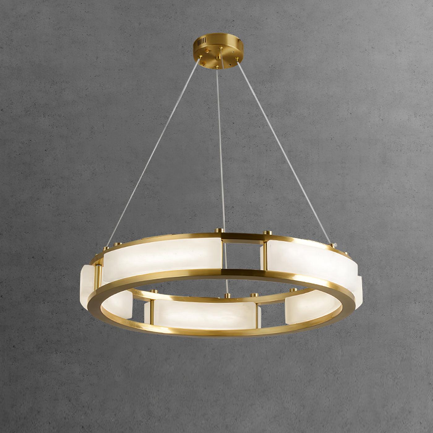 Qatar Alabaster Stone and Brass Luxury LED Pendant Chandelier for Living Dining Room