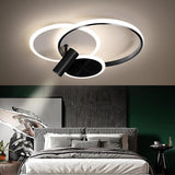 Modern Black Ring LED Flush Mount Ceiling Light with Integrated Spotlights for Living Room