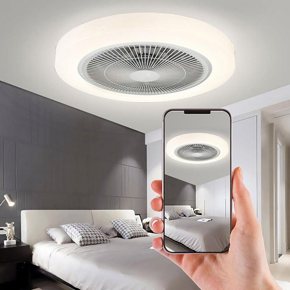 20 Inch Enclosed Bladeless Ceiling Fan with Dimmable LED Light Flush Mount Low Profile Fixture