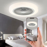 20 Inch Enclosed Bladeless Ceiling Fan with Dimmable LED Light Flush Mount Low Profile Fixture