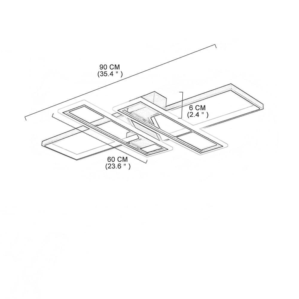 Large Modern LED Geometric Flush Mount Ceiling Light with Four Rectangles in Matte Black Finish