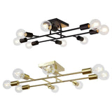 Vintage 8 Light Antique Brass Semi Flush Mount Ceiling Fixture with Geometric Industrial Metal Design