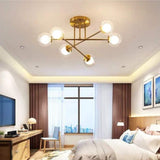 Modern 6 Light Glass Globe LED Flush Mount Ceiling Lamp for Living Room and Bedroom Lighting